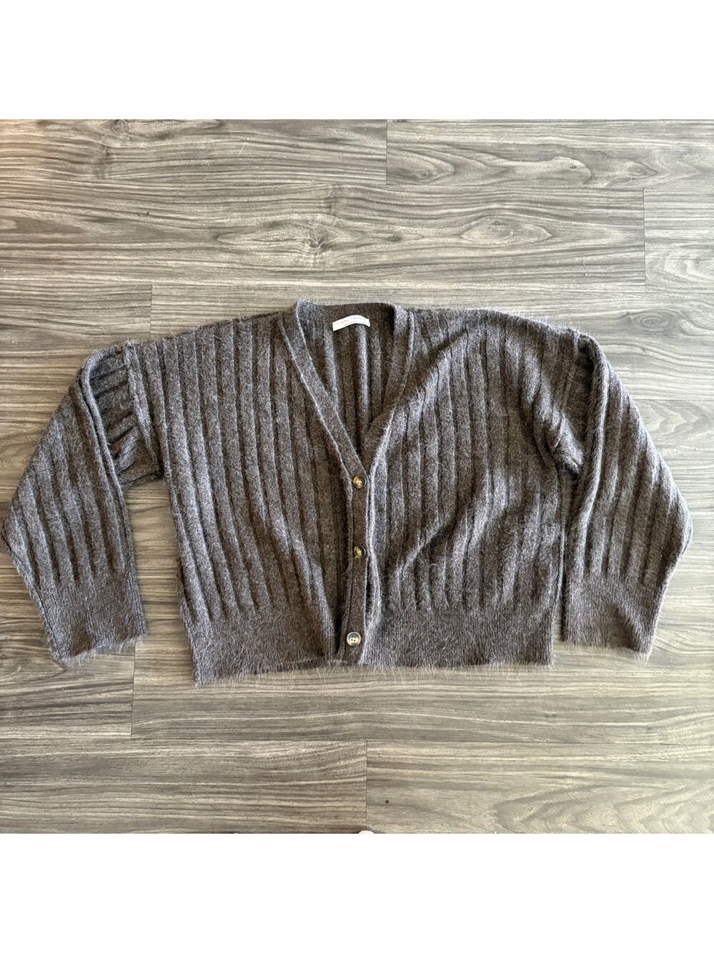 Final Touch Light Brown Ribbed Cardigan Gold Buttons Small